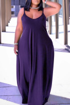 Vestido largo con correa de espagueti sin espalda sólida de talla grande casual sexy púrpura