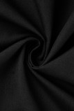 Negro Casual Sólido Patchwork Hebilla Turndown Collar Una línea Vestidos de talla grande