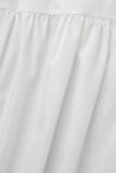 Blanco casual sólido patchwork hebilla cuello vuelto una línea vestidos de talla grande