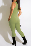 グリーンファッションカジュアルソリッドパッチワークジッパーカラースキニージャンプスーツ