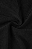 Alto-falante de cintura alta preto casual patchwork sólido fundo cor sólida