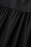 Negro Casual Sólido Patchwork Hebilla Turndown Collar Una línea Vestidos de talla grande