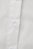 Bianco casual solido patchwork fibbia colletto turndown una linea abiti taglie forti