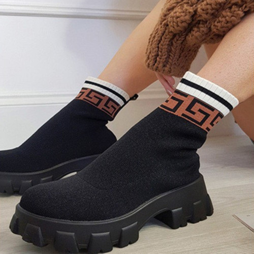 Black Fashion Casual Patchwork Round Keep Warm Comfortable Shoes