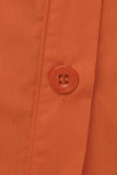 Tangerine Red Casual Solid Patchwork Buckle Turndown Collar A Line Plus Size Robes