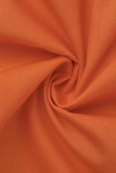 Mandarinröd Casual Solid Patchwork Spänne Turndown-krage A Line Plus Size Klänningar