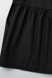 Robes de grande taille noires décontractées en patchwork avec boucle et col rabattu