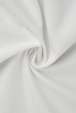 Blanco casual sólido patchwork hebilla cuello vuelto una línea vestidos de talla grande