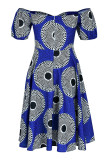Blue Elegant Print Patchwork Off the Shoulder A Line Dresses