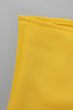 Желтое модное сексуальное твердое лоскутное вечернее платье с открытой спиной на одно плечо