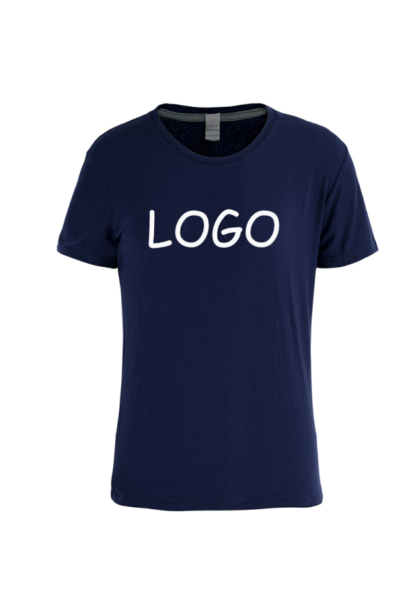Camiseta personalizada de alta qualidade azul marinho impressão manga curta camiseta feminina de algodão, para encomendar