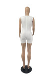 White Sexy Solid Patchwork V Neck Regular Rompers