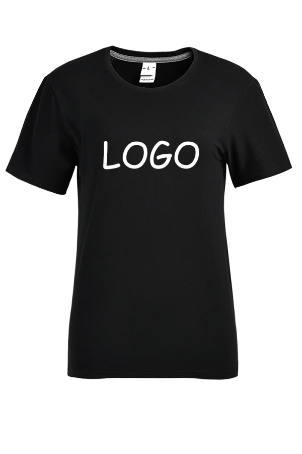 黒高品質のカスタムTシャツ印刷半袖女性用TシャツコットンTシャツ、注文する