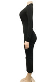 Черные сексуальные сплошные лоскутные платья с разрезом и V-образным вырезом с длинным рукавом