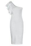 Weiß Fashion Sexy Solid Patchwork Backless One-Shoulder-Abendkleid