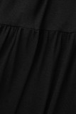 Черные повседневные однотонные платья в стиле пэчворк с круглым вырезом и трапецией больших размеров