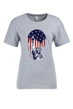 Camisetas con cuello en O de patchwork de bandera estadounidense con estampado de calle de moda gris