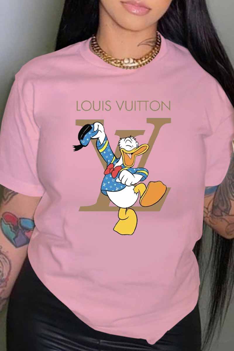 

Pink Fashion Casual Character Letter O Neck T-Shirts