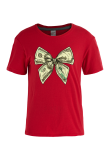 Röda mode dagliga tryck patchwork O-hals T-shirts