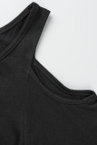 Negro Casual Sólido Patchwork Pliegue O Cuello Una línea Vestidos de talla grande