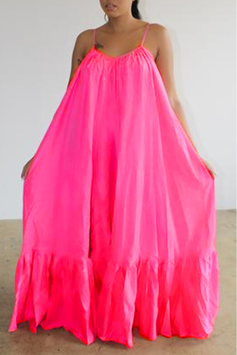 

Pink Sexy Casual Solid Backless Spaghetti Strap Loose Sling Dress