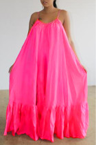 Розовое сексуальное повседневное однотонное свободное платье на бретельках с открытой спиной