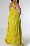 Vestido sin mangas con cuello oblicuo sin espalda con estampado de tallas grandes y sexy de moda amarillo