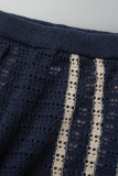 Blu scuro moda casual solido patchwork colletto turndown manica lunga due pezzi