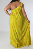 Gele mode sexy plus size print bandage backless schuine kraag mouwloze jurk
