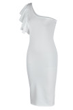 Vestido de noche de un hombro sin espalda de patchwork sólido sexy de moda blanca