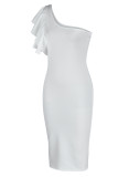 White Fashion Sexy Solid Patchwork Backless One Shoulder Evening Dress