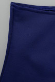 Robe de soirée une épaule dos nu en patchwork solide sexy bleu mode