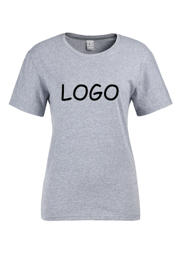 Gris Camiseta de algodón de manga corta con estampado de camiseta personalizada de alta calidad para mujer, por encargo