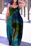 Голубое озеро Модное сексуальное длинное платье больших размеров с принтом и открытой спиной на тонких бретелях