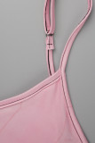 ピンクのファッションセクシーなプラスサイズのカジュアルなプリント背中の開いたスパゲッティストラップロングドレス