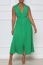 Groene sexy effen uitgeholde patchwork V-hals A-lijn jurken