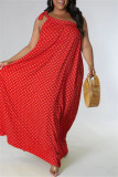 Rode mode sexy plus size print bandage backless schuine kraag mouwloze jurk