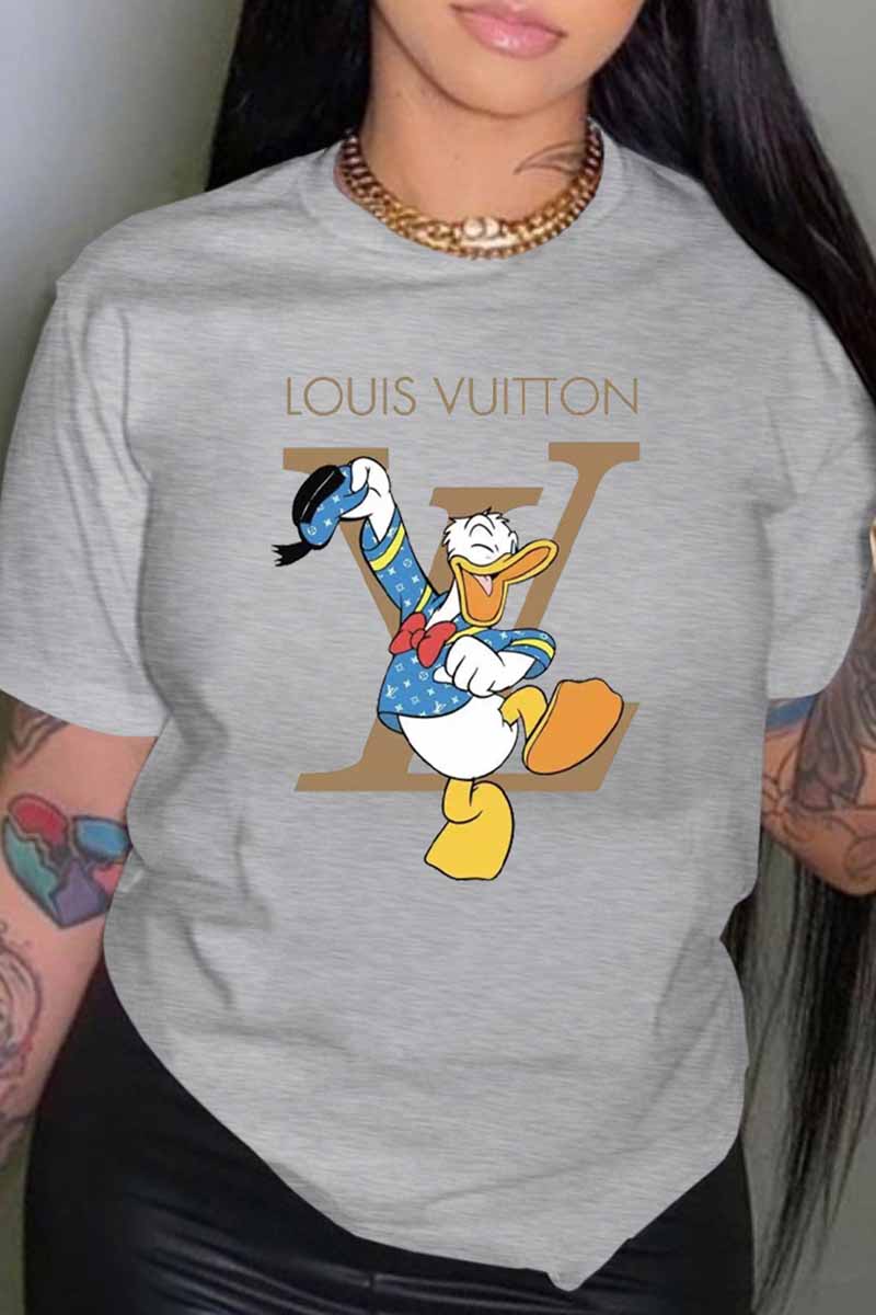 

Grey Fashion Casual Character Letter O Neck T-Shirts
