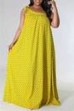 Gelb Mode Sexy Plus Size Print Bandage Backless Schrägkragen Ärmelloses Kleid