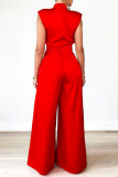 Red Fashion Casual Solid Patchwork Coltrui Regular Jumpsuits (Zonder Riem)