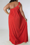 Красное модное сексуальное платье большого размера с принтом и повязкой на спине с косым воротником без рукавов
