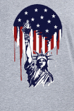 Magliette grigie con scollo a O con patchwork con bandiera americana e stampa di strada