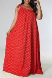 Красное модное сексуальное платье большого размера с принтом и повязкой на спине с косым воротником без рукавов