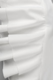 ホワイトファッションセクシーなソリッドパッチワーク背中の開いたワンショルダーイブニングドレス