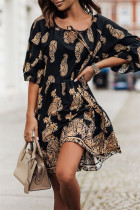 Zwarte mode casual print patchwork v-hals bedrukte jurk