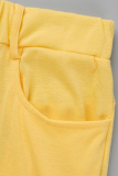Amarillo casual sólido patchwork cuello vuelto manga larga dos piezas