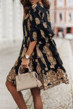 Schwarzes, modisches, lässiges Patchwork-Kleid mit V-Ausschnitt