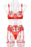 Red Fashion Sexy Patchwork Embroidery Patchwork See-through Lingerie