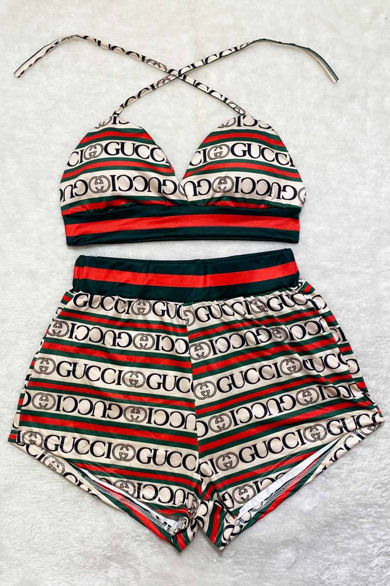

Red Green Fashion Sexy Print Bandage Swimwears