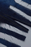 Голубые повседневные джинсы больших размеров с однотонными кисточками